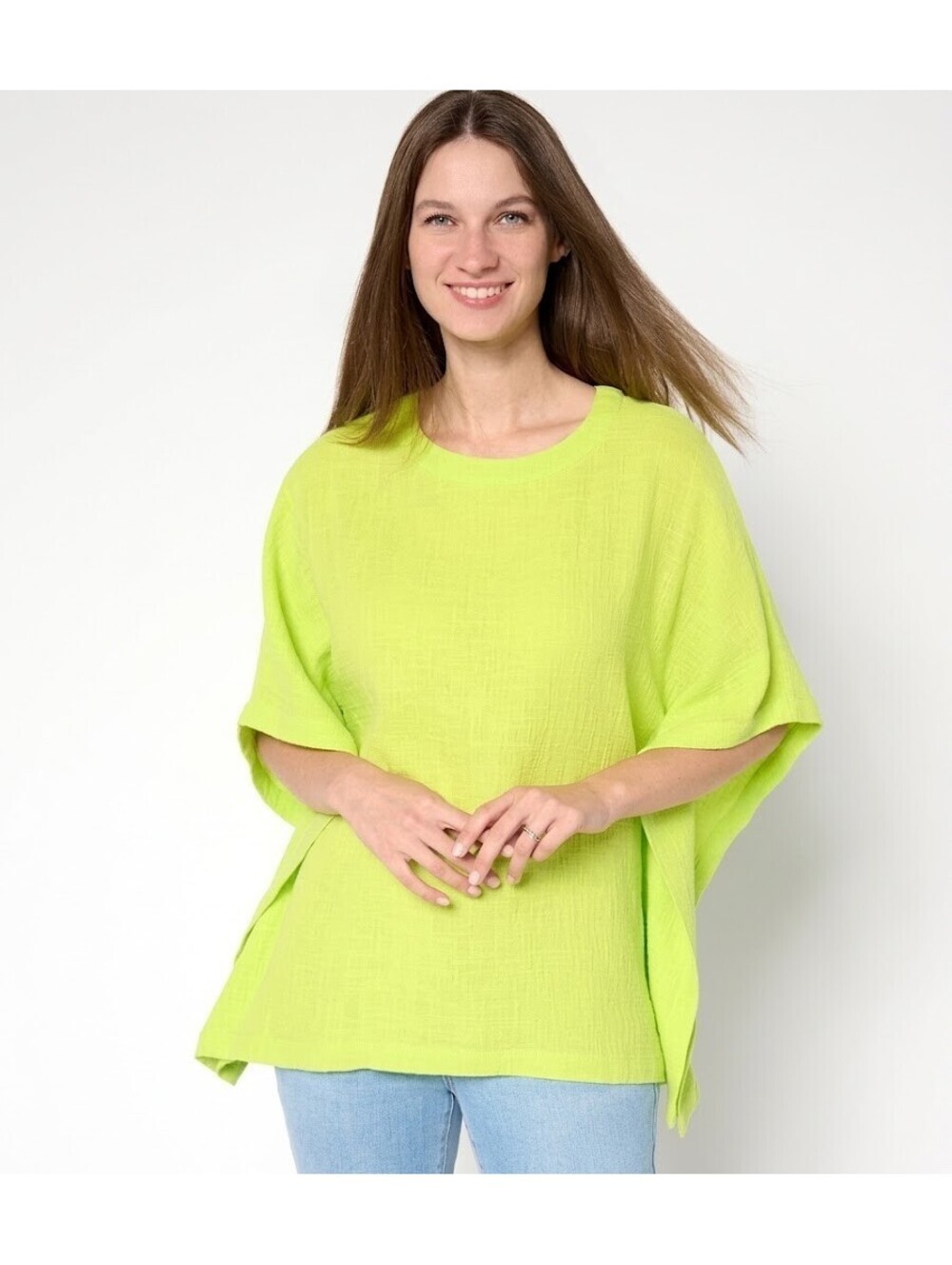 Belle Beach by Kim Gravel 100% Cotton Gauze Poncho Lime Citrus, Size Medium